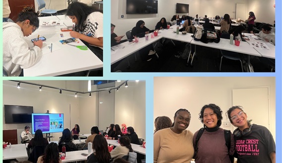 Collage of four photos of students crafting at Drexel Maternal and Child Health Student Organization gathering